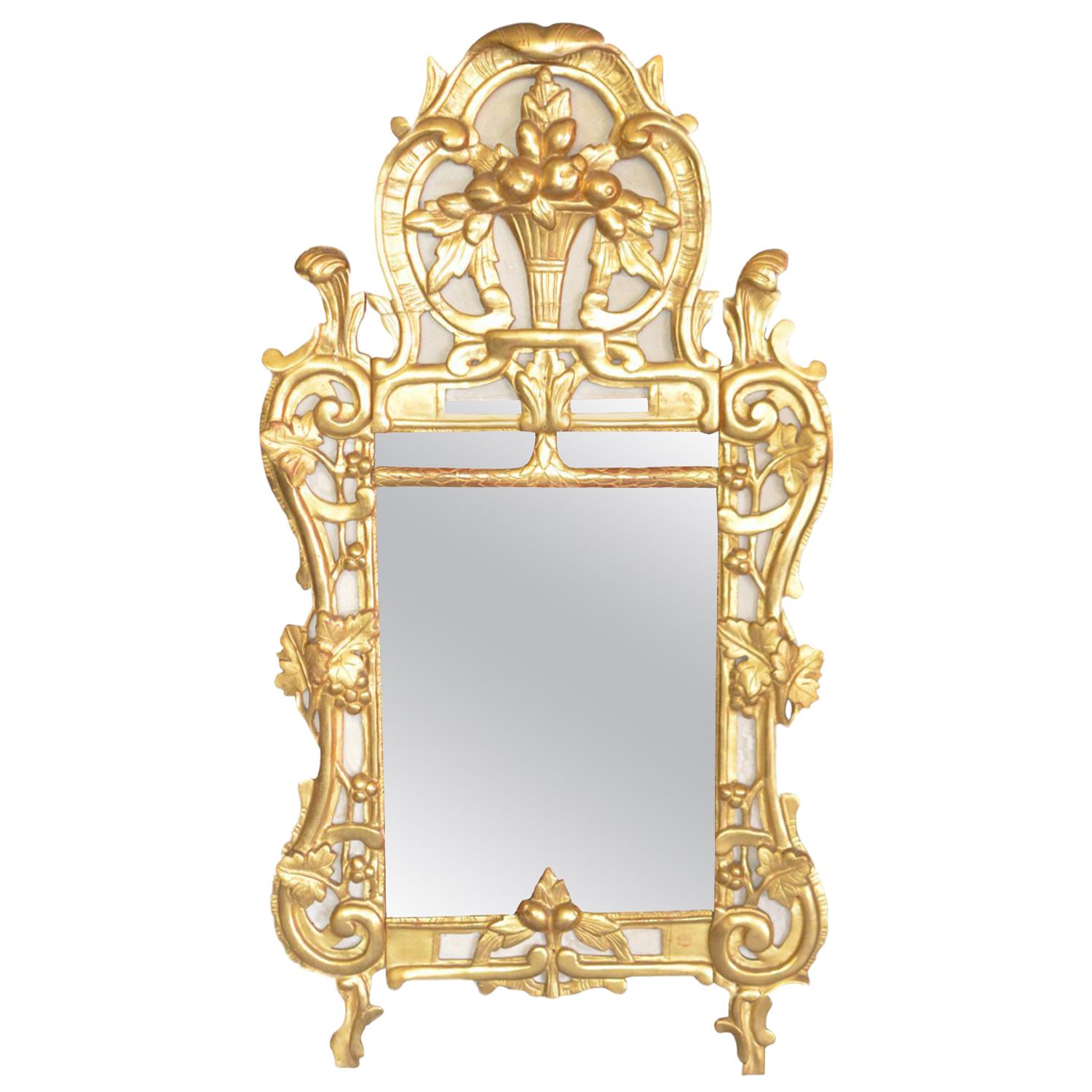 Rectangular Louis XV Gold Mirror in Wood and French Chalk, 1780 For Sale
