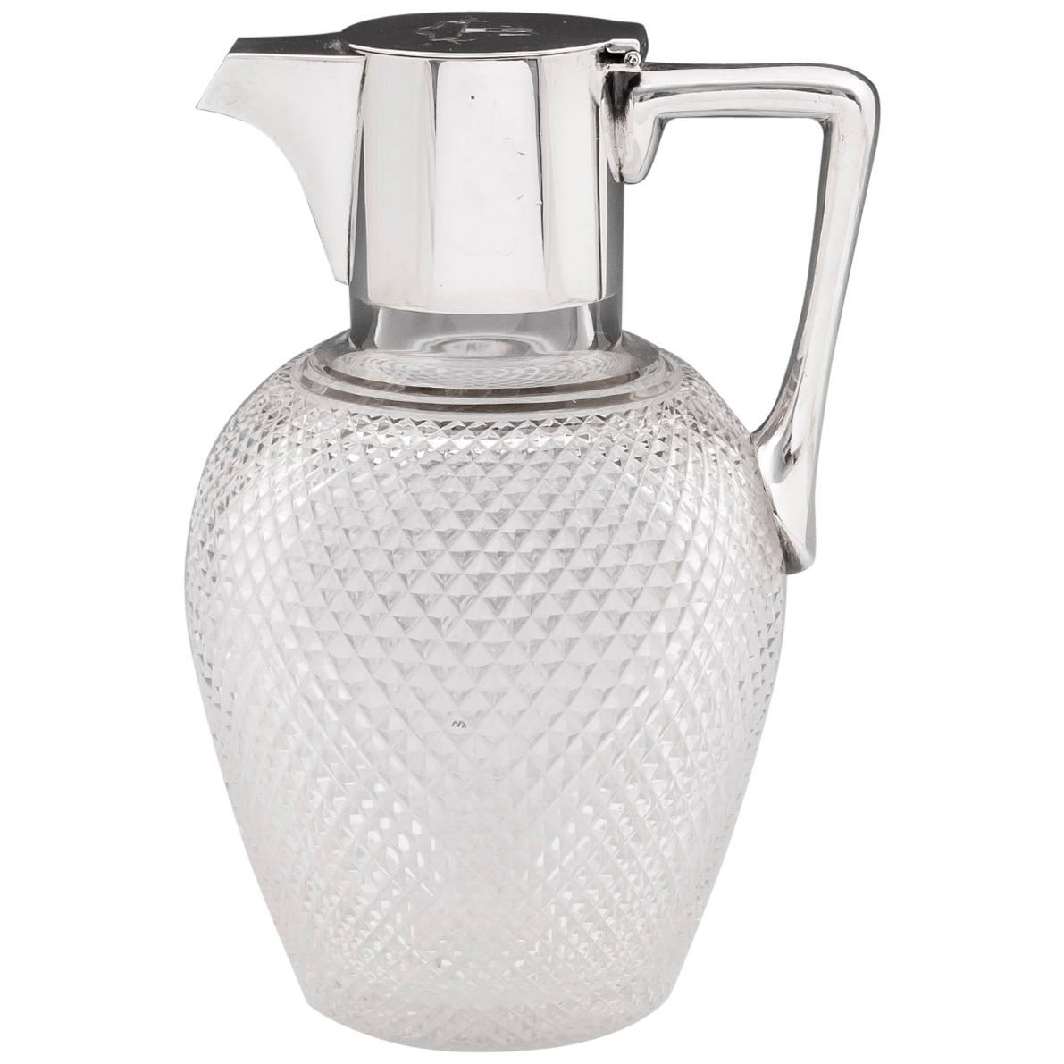 Sterling Silver Lead Crystal Claret Water Jug For Sale
