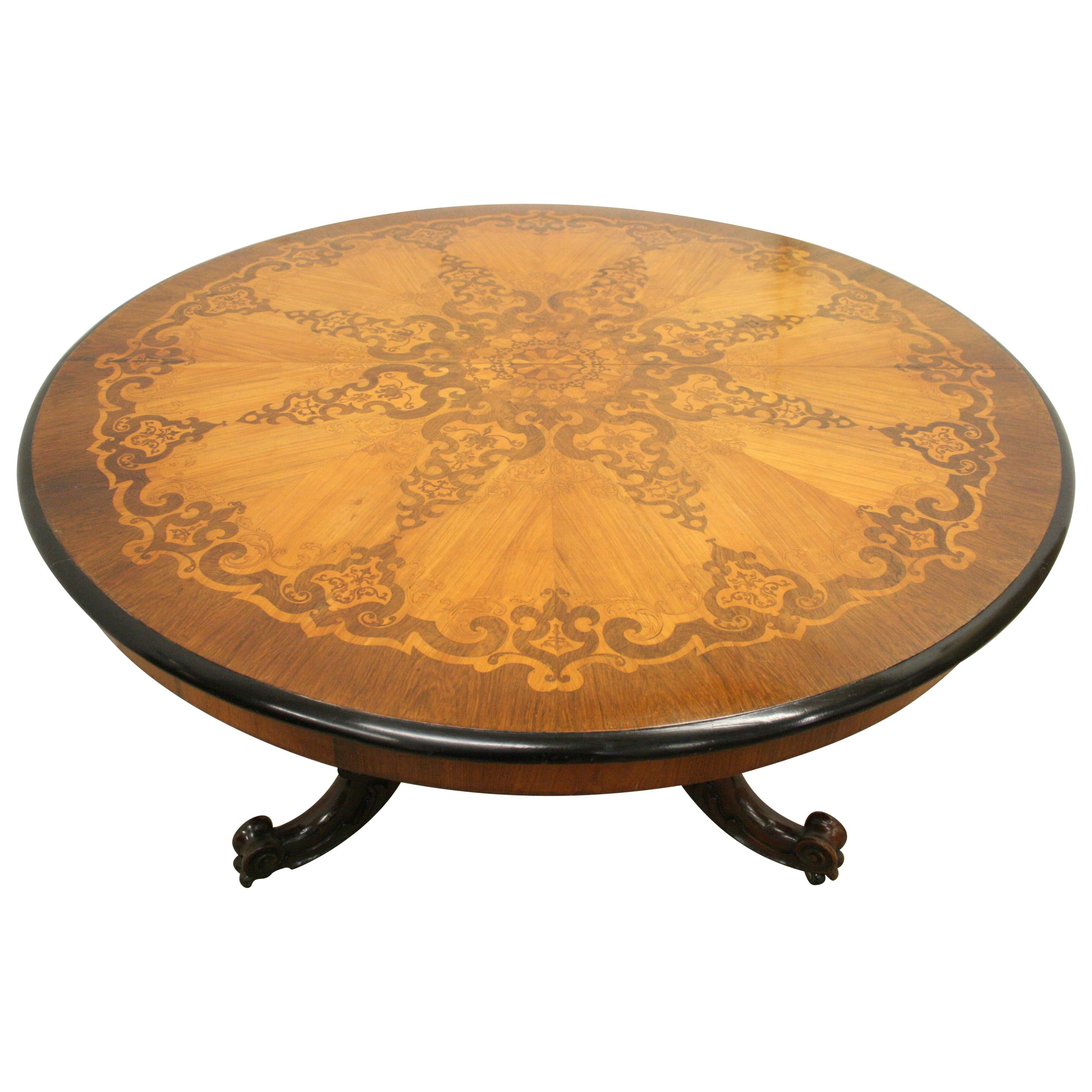  Victorian Marquetry Inlaid Circular Breakfast Table For Sale