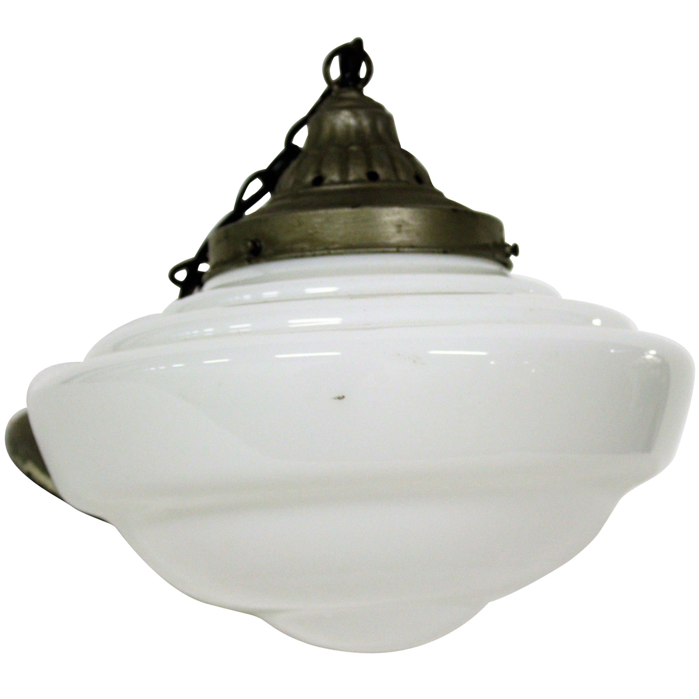 Stepped Art Deco Opaline Pendant Light, 1930s