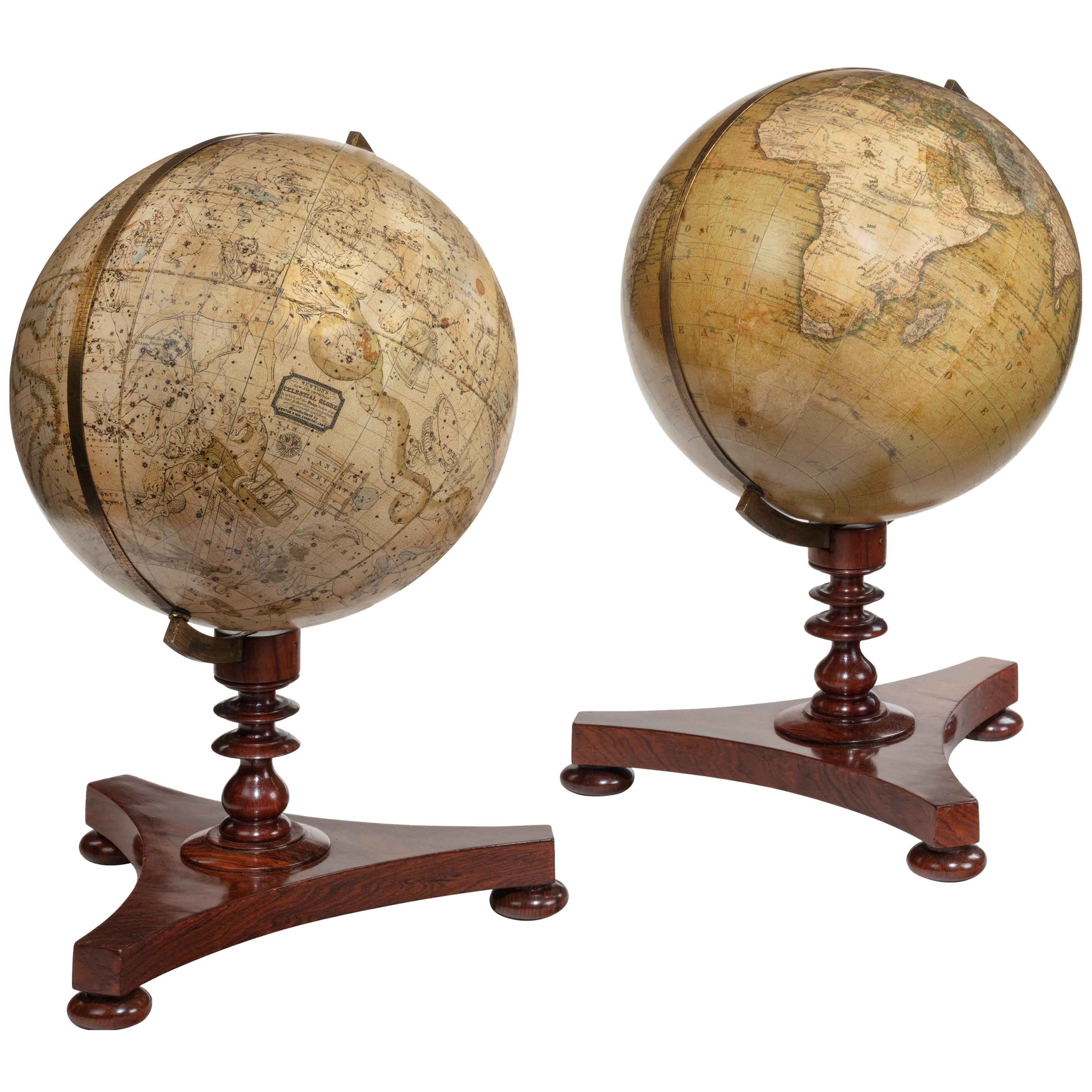 Rare Pair of Victorian Table Globes by Newton