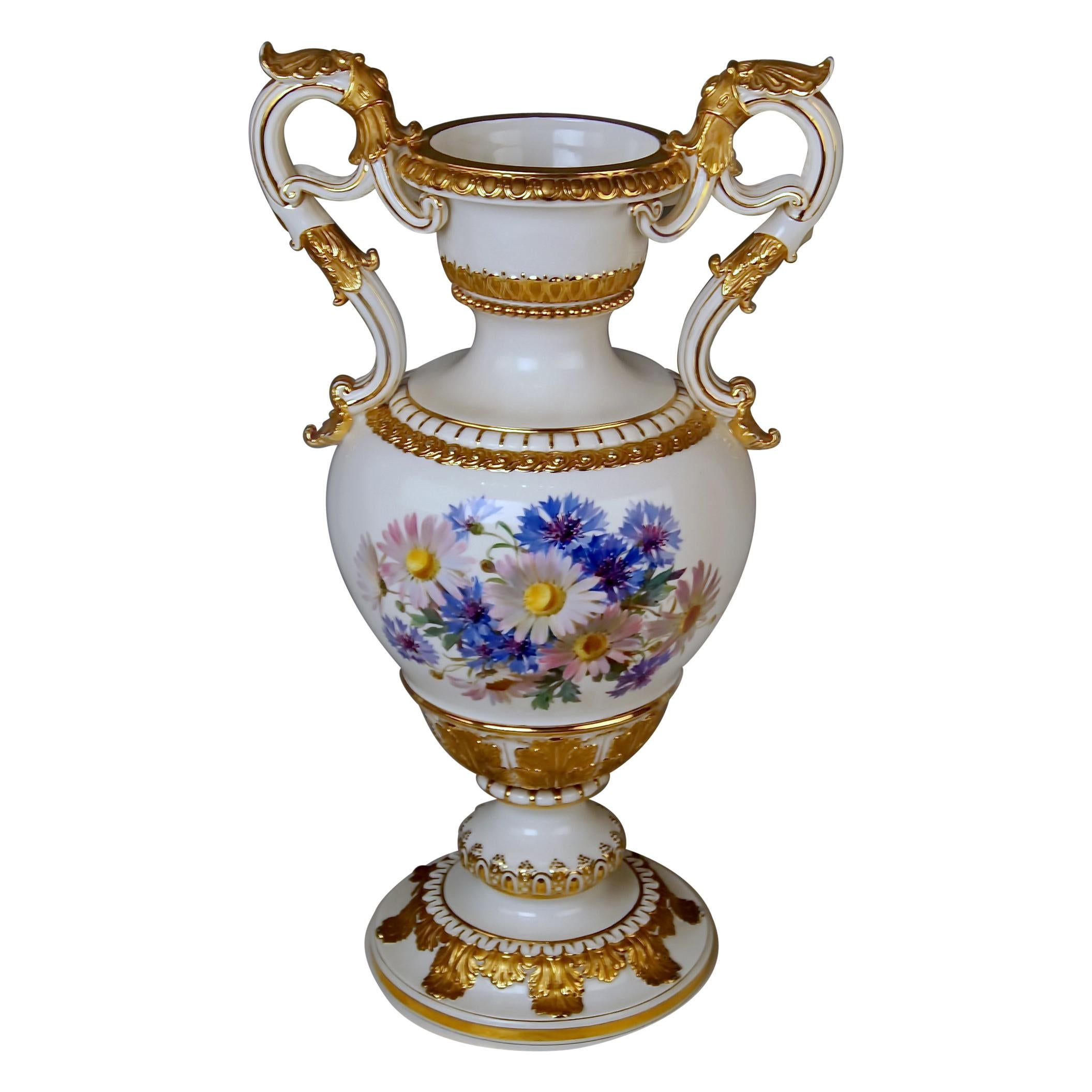 Vase à fleurs d'amphore de Meissen D 153 de Leuteritz, vers 1870