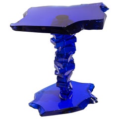 Danny Lane Blue Caramel Glass Side Table
