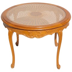 Vintage Circular Coffee Table with Cane and Glass Top, 1950s, France