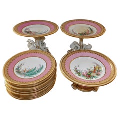 service à dessert anglais Royal Worcester 11 pièces peint à la main:: 19ème siècle