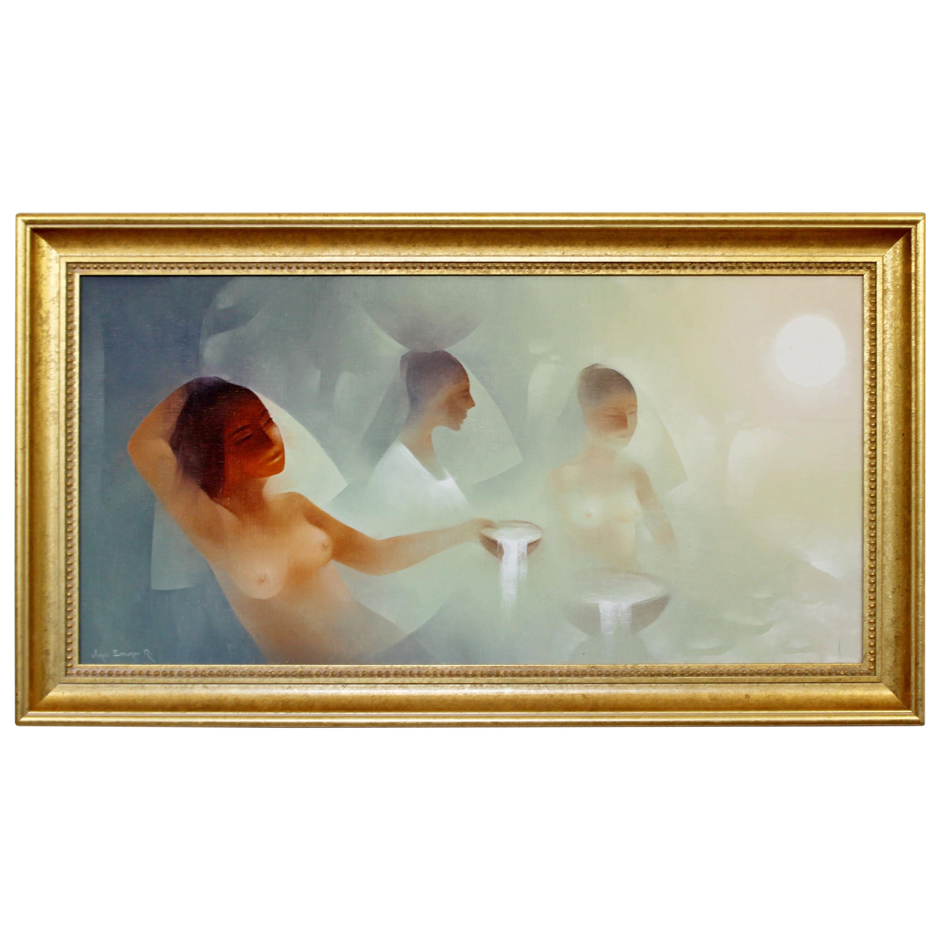 Mid-Century Modern Oil on Canvas Painting Nude Women by Jorge Edgardo