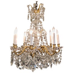 Estate French Bronze Doré and Crystal 8-Light Chandelier, circa 1940-1950
