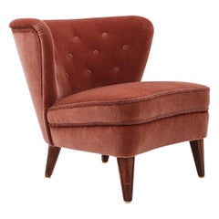 Swedish Lounge Chair in Dark Pink Velour by Gösta Jonsson, 1940s