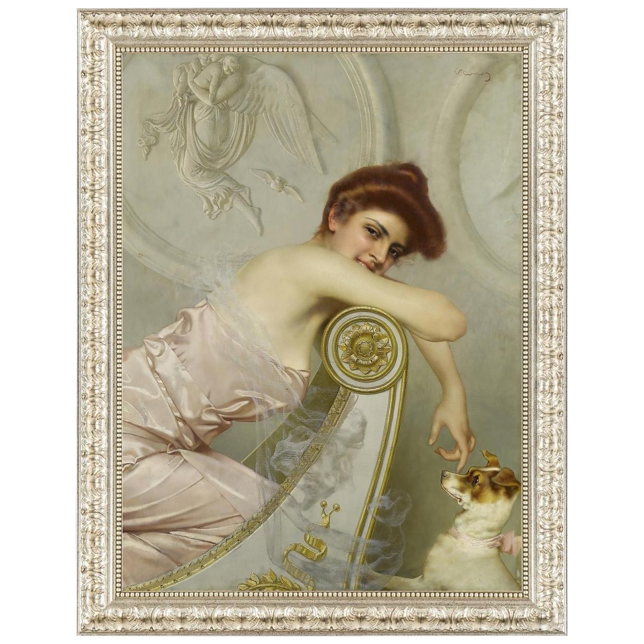 Alluring Gaze, after Oil Painting by Belle Époque artist Vittorio Matteo Corcos For Sale