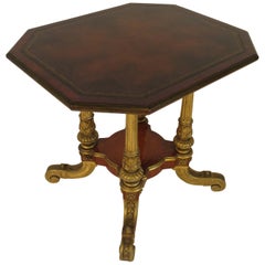 1880s French Gilt Carved Wood Table with Leather Top