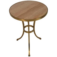 Solid Brass Gueridon Drink Table with Marble Top