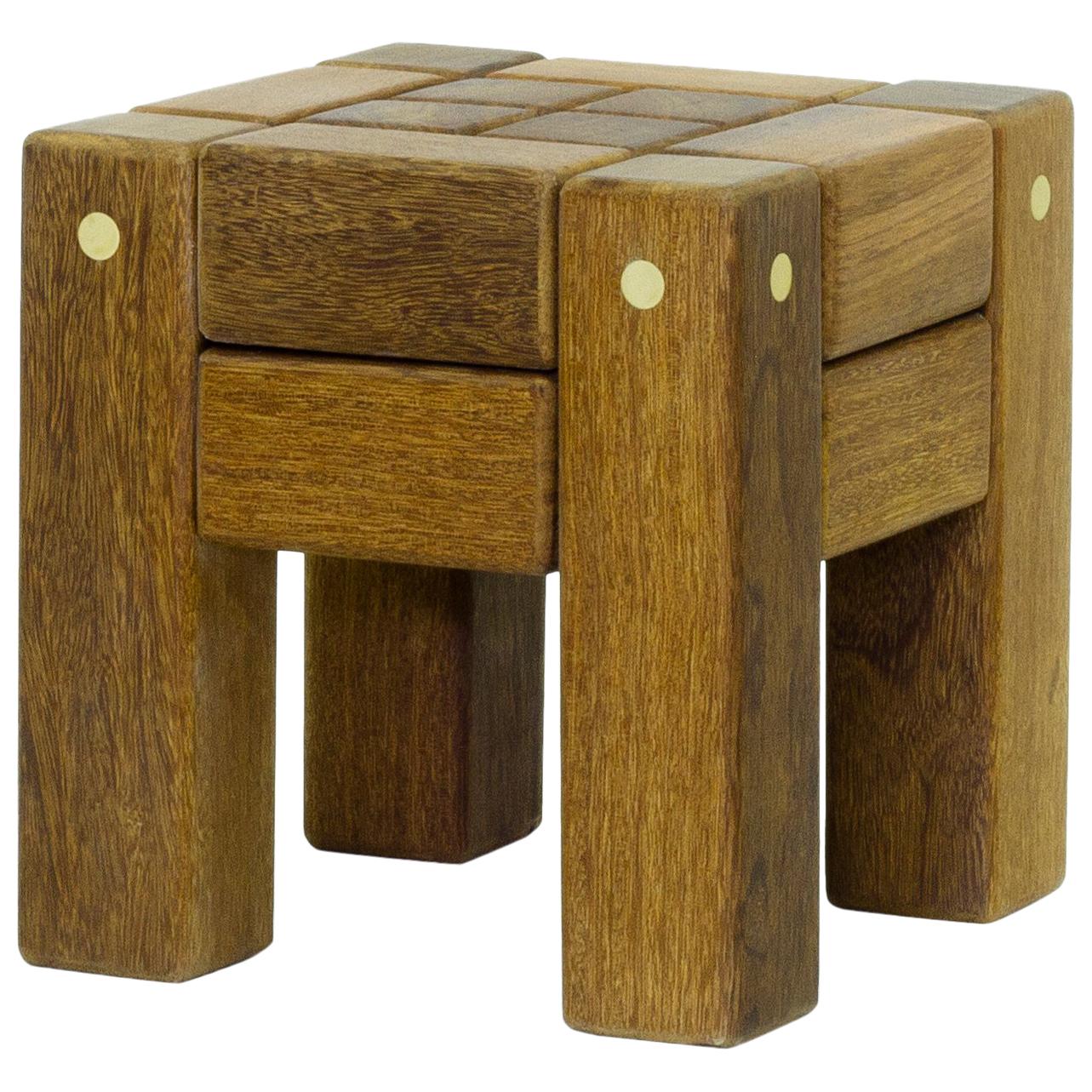 Stool in Hardwood and Brass. Brazilian Contemporary Design by O Formigueiro. For Sale