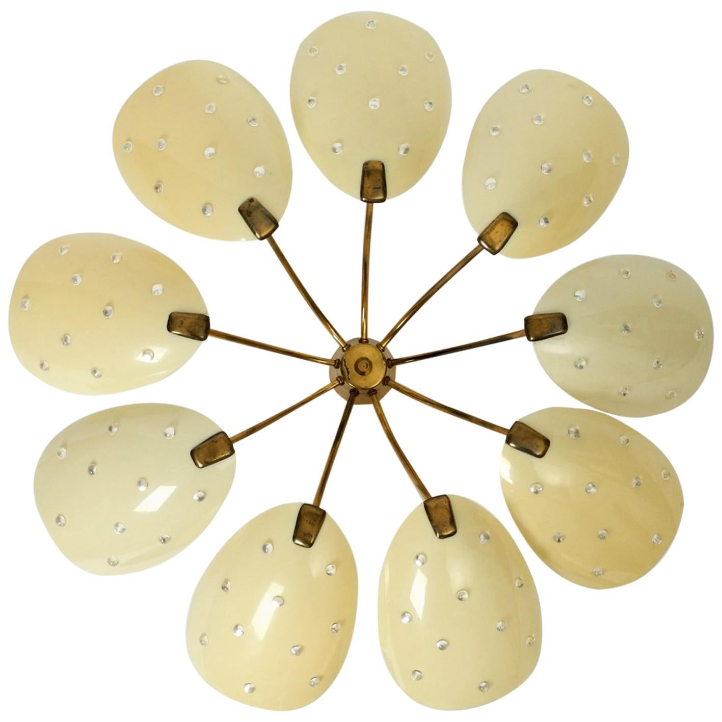 Gigantic Nine-Armed, Very Rare Midcentury Brass Chandelier