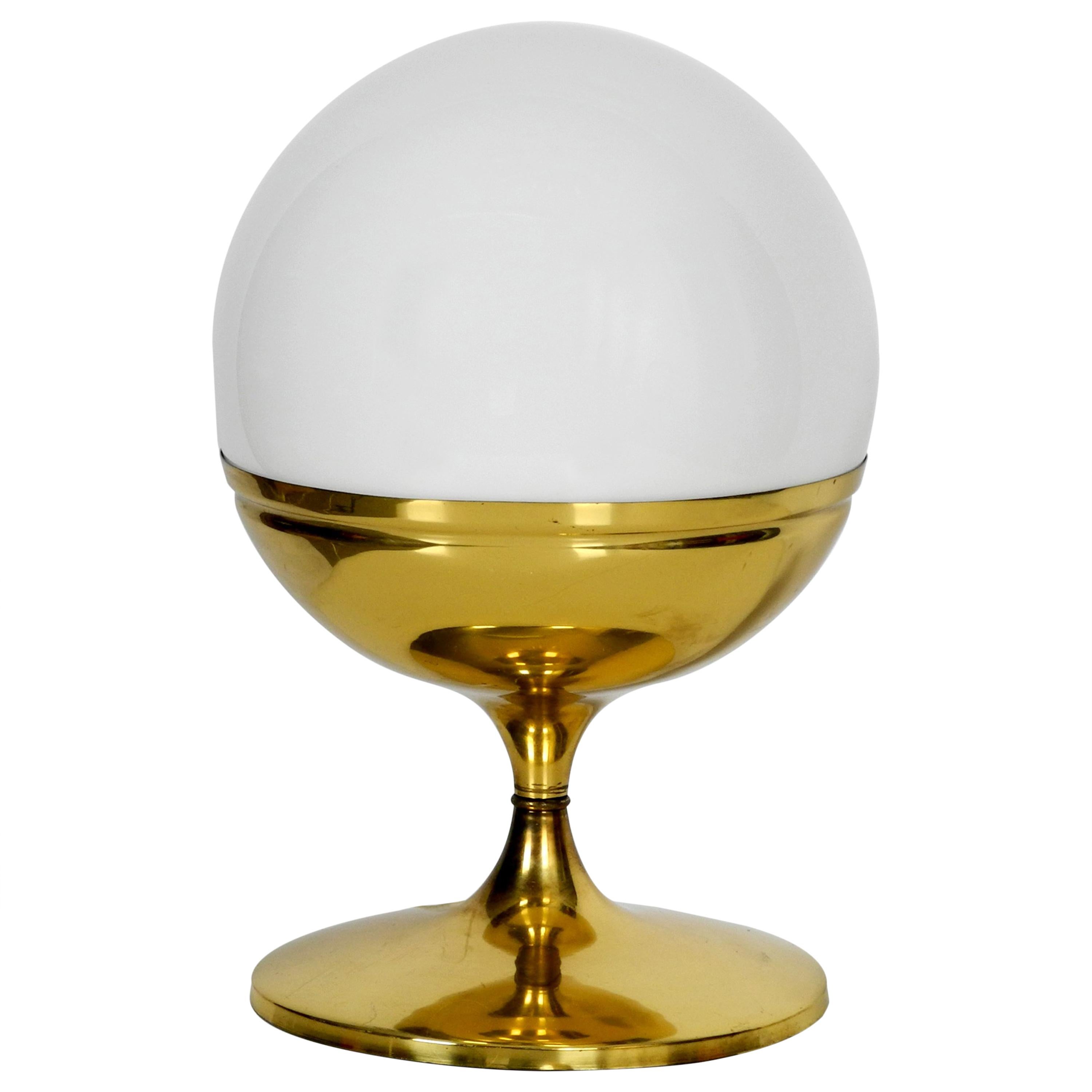 1960s Extra Large Brass Tulip Table Lamp with One Glass Ball Space Age Pop Art