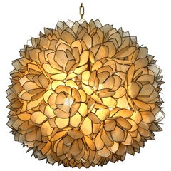 Elegant Beautiful 1970s Flowers Spherical Pendant Lamp Made of Mother-of-Pearl