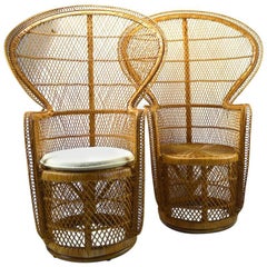 Vintage Pair of Emmanuelle Peacock Chairs in Woven Wicker