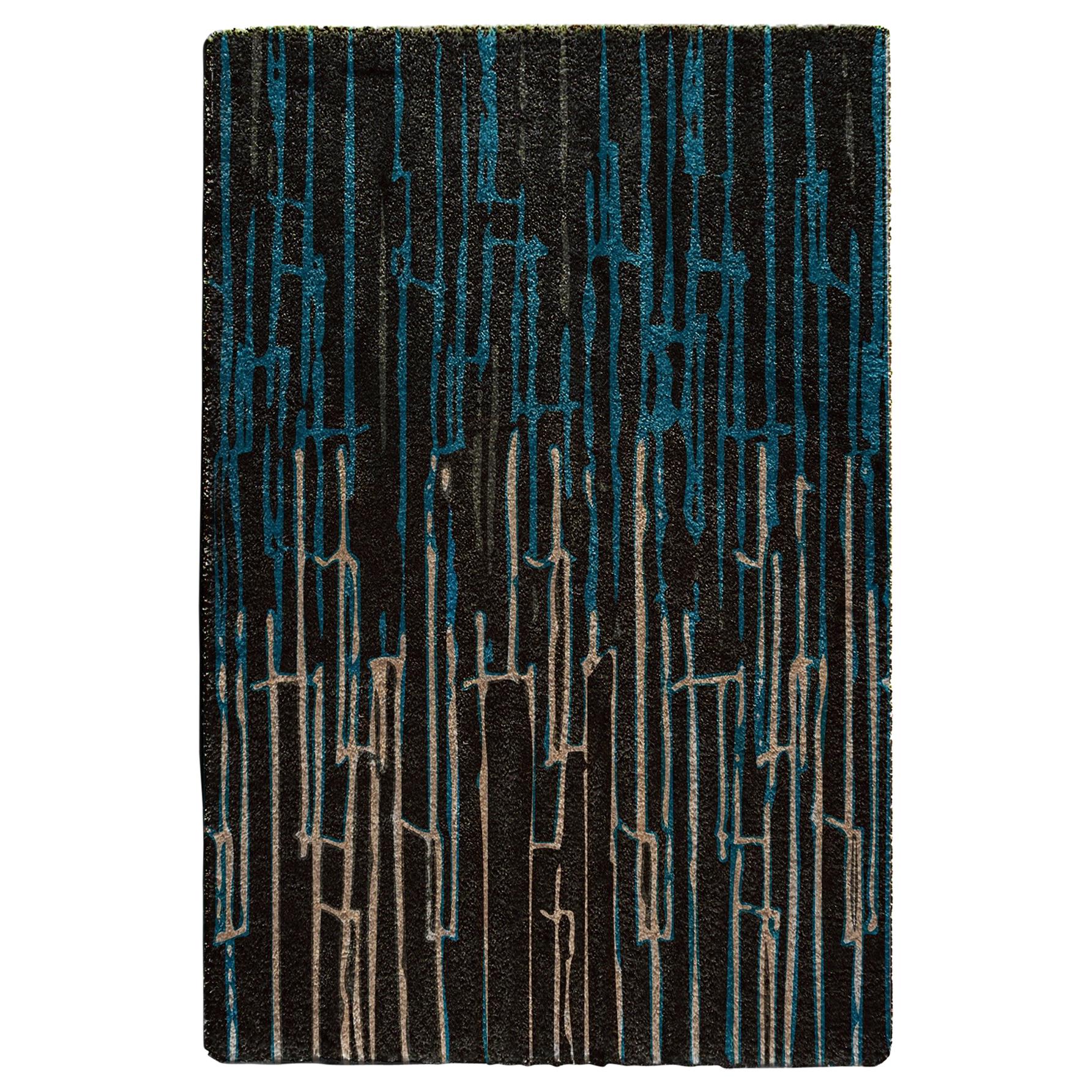 Kasai Hand-Tufted Tencel Rug in Blue and Brown For Sale