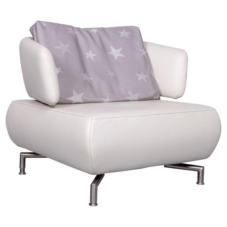 Koinor Designer One Seat Sofa White Leather Armchair With Pillow