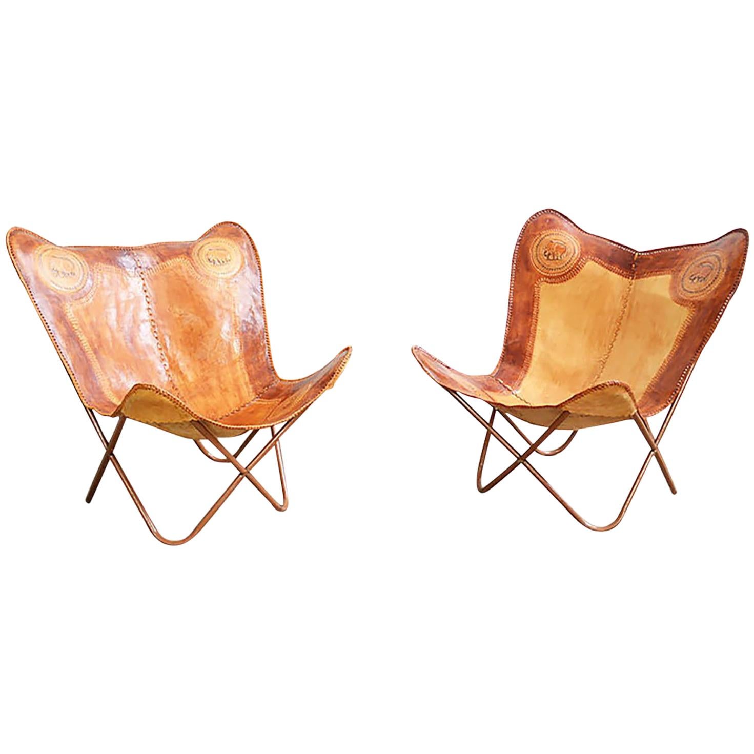 Vintage Leather Butterfly Chairs, Pair For Sale