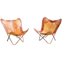 Vintage Leather Butterfly Chairs, Pair