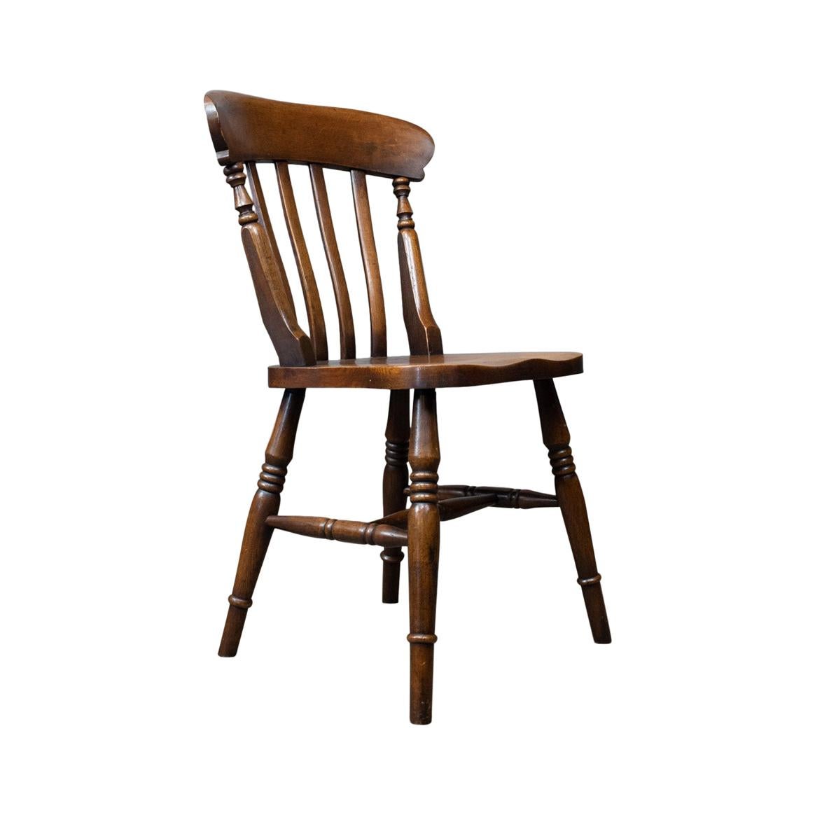 Set of Four Antique Station Chairs, English, Oak, Windsor, Dining, circa 1890