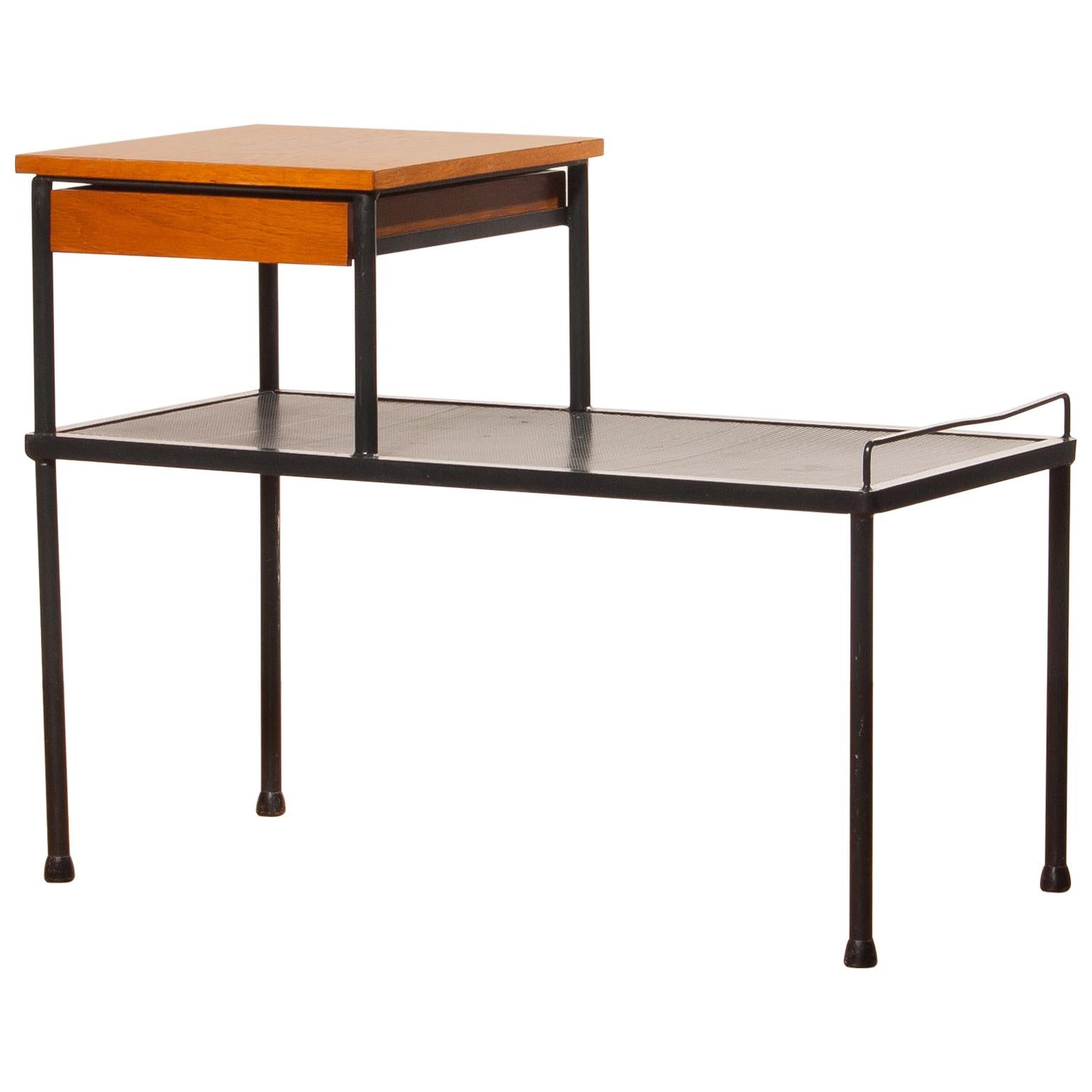 1950s Teak and Metal Side Table
