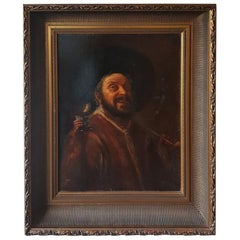 19th Century Painting of a Happy Drinking and Smoking Person 19th Century Painting of a Happy Drinking and Smoking Person