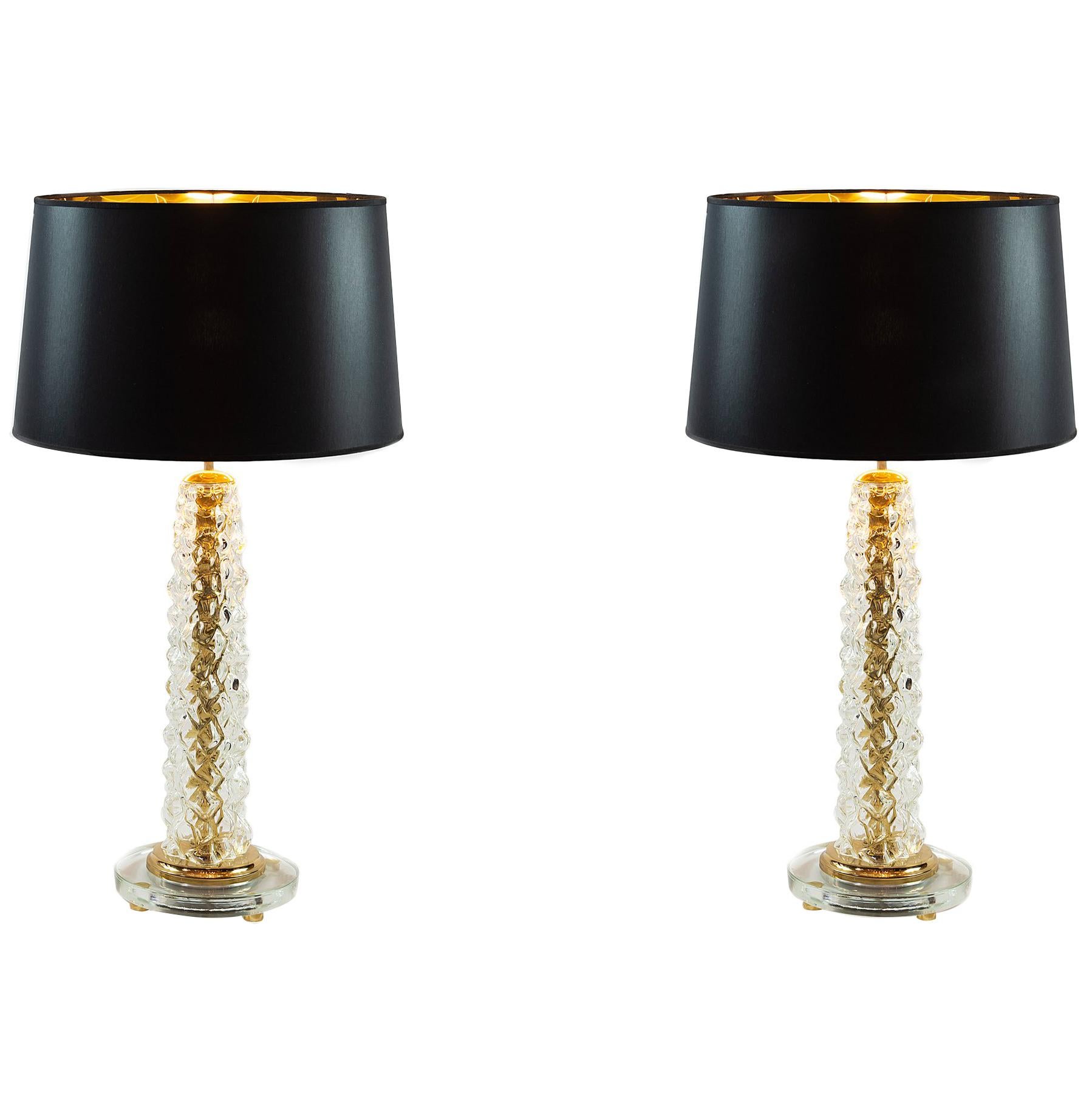 Pair of Italian Table Lamps in Transparent Murano Glass