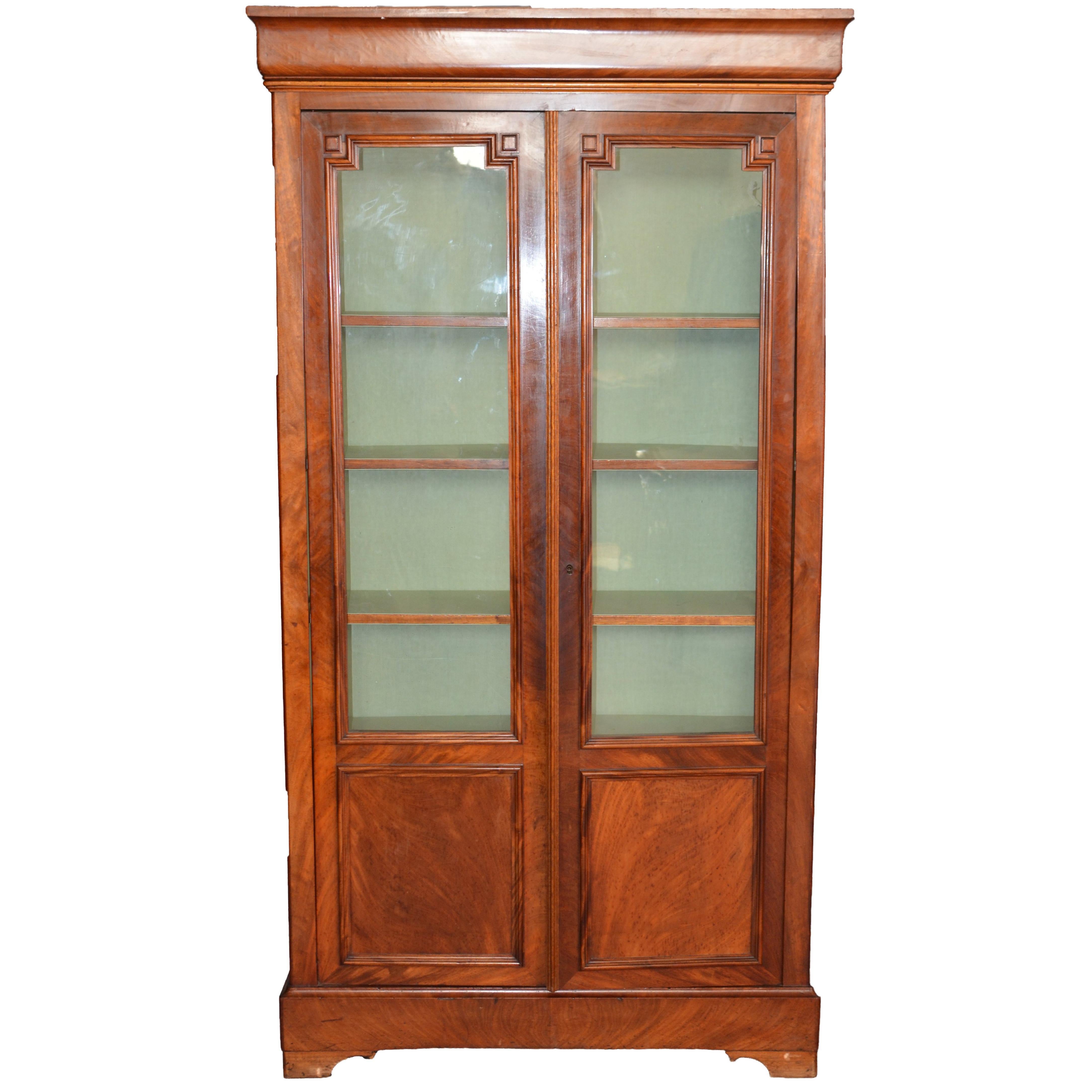 19th Century Rectangular French Bookcase in Louis Philippe Style, Walnut, 1950s For Sale