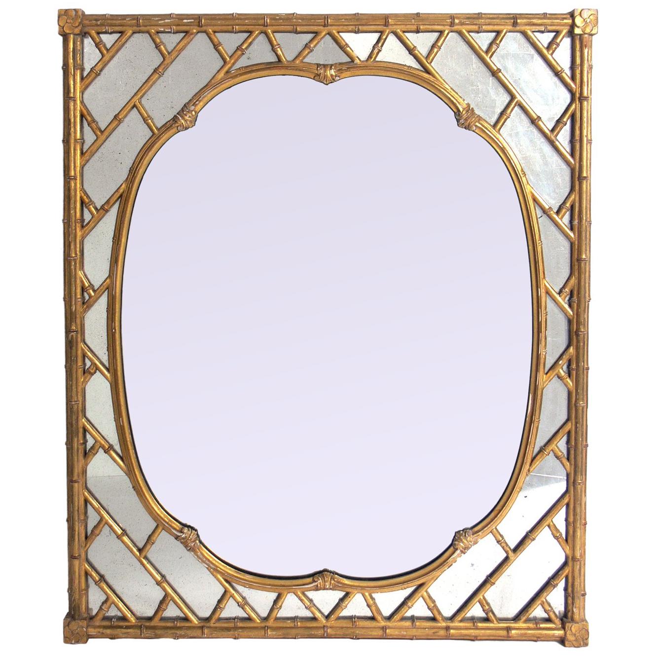 Glamorous Gilt Faux Bamboo Mirror, circa 1940s For Sale