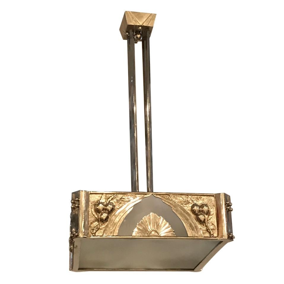 French Art Deco Square Geometric Chandelier For Sale