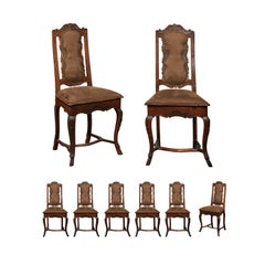 Italian 18th Century Roman Rococo Dining Room Side Chairs with Suede Upholstery