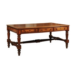 19th Century American Walnut Partners Desk with Six Drawers and Turned Legs