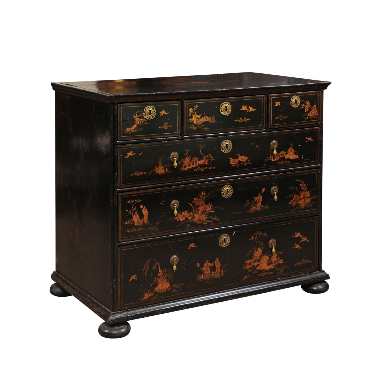 18th Century Chinoiserie Black Painted Chest, England