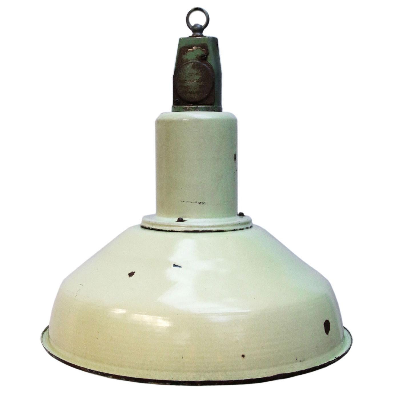 Green Enamel Vintage Industrial Enamel Top Pendant Lamps (3x)