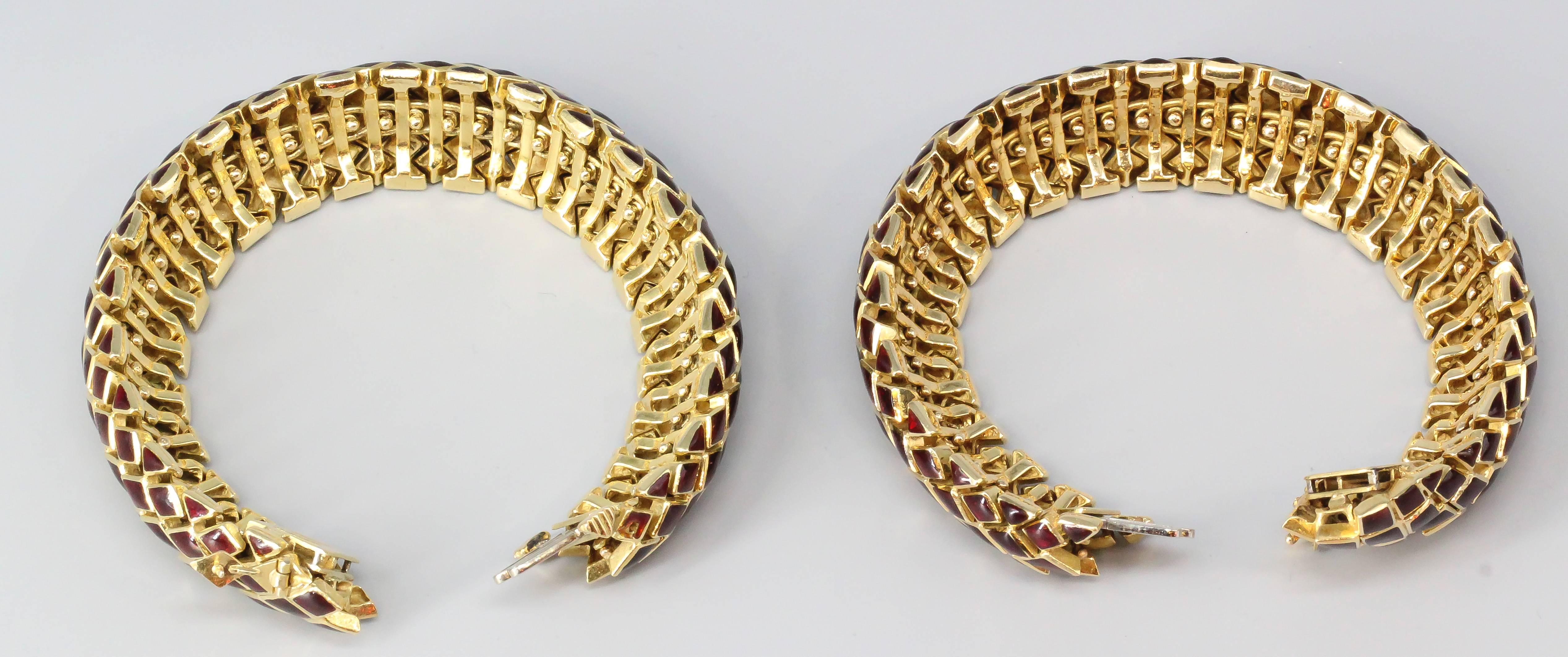 Women's David Webb Pair of Enamel Gold Snake Link Bracelets For Sale