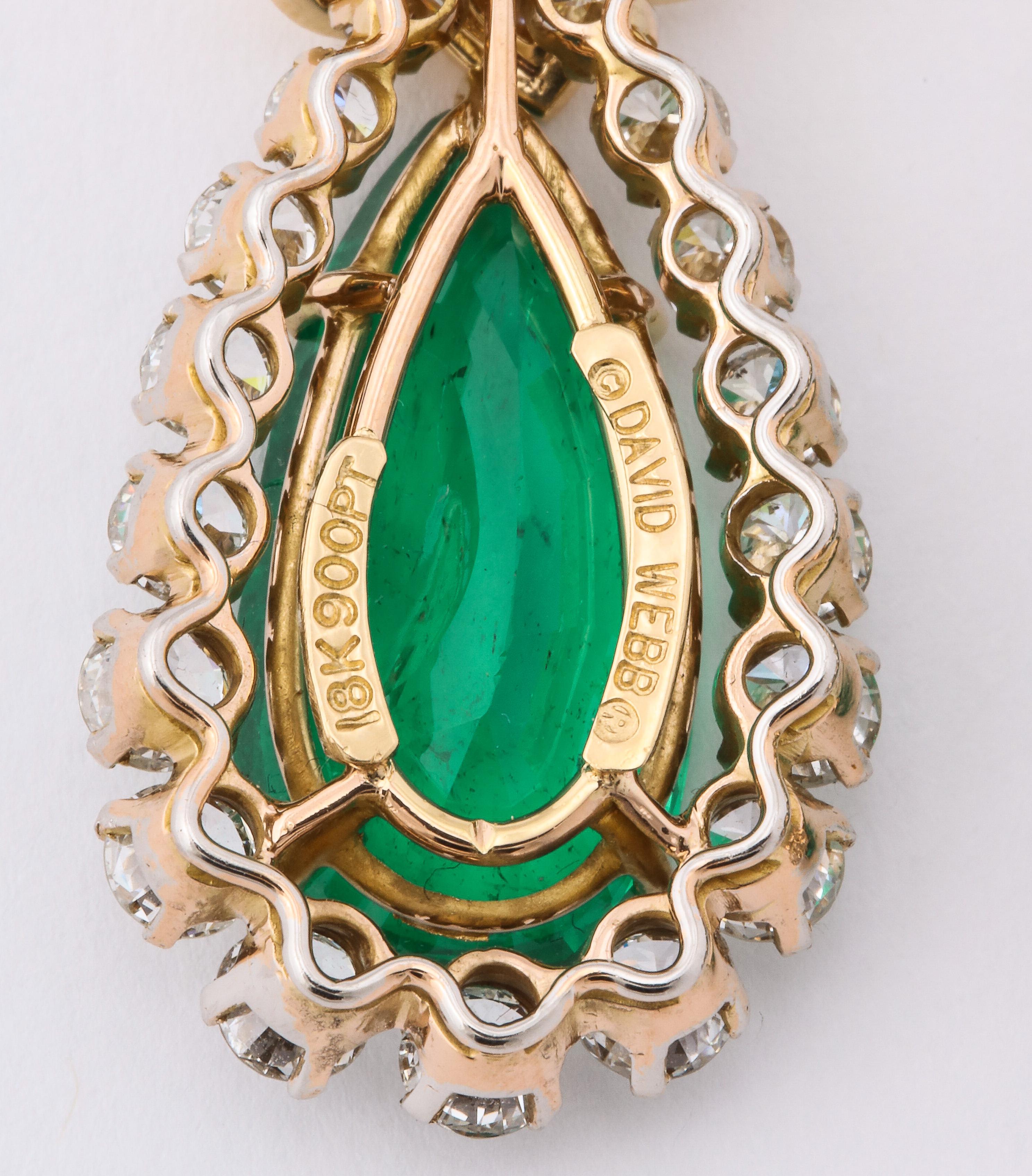David Webb Pear Shaped Emerald Diamond Gold Earrings In Good Condition In New York, NY