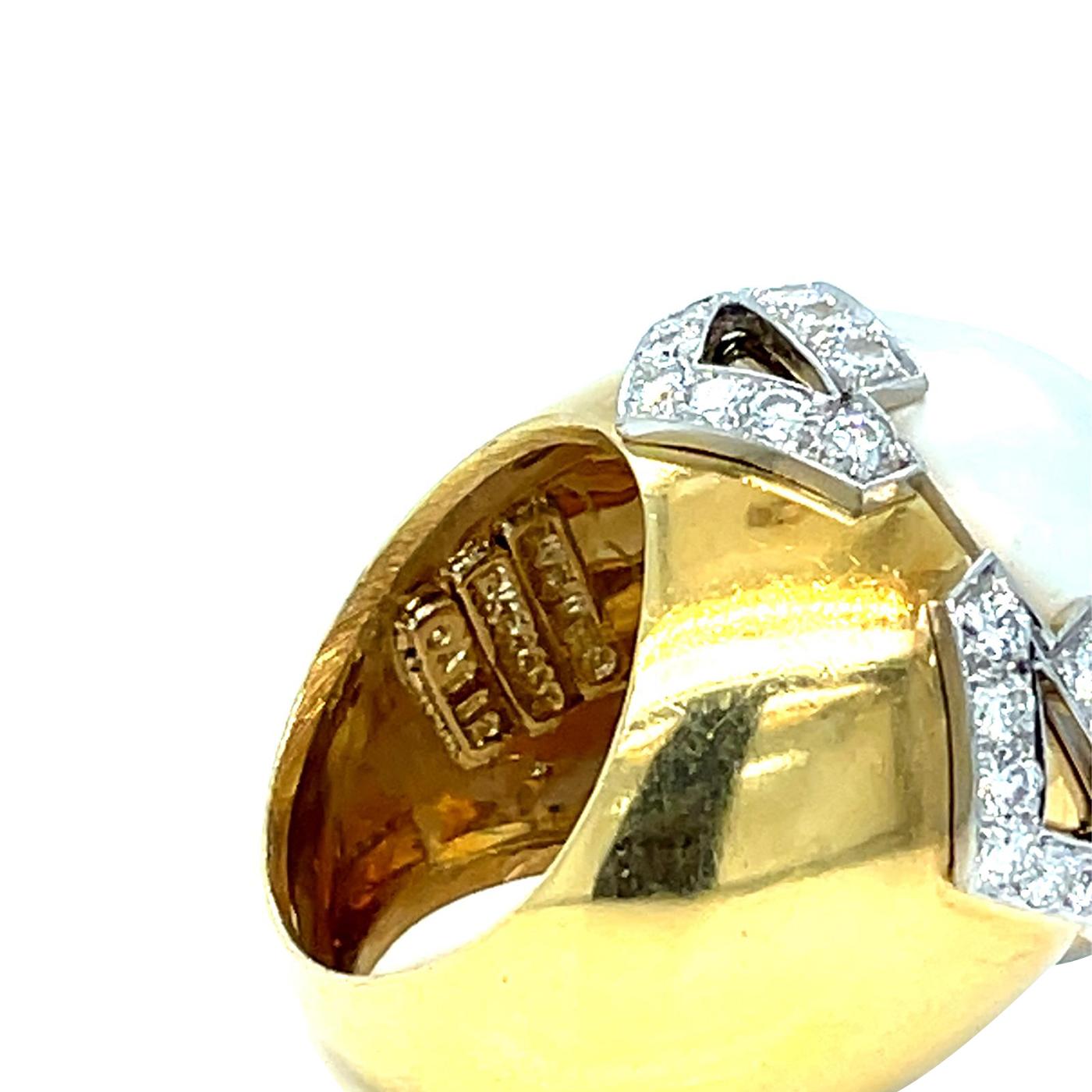 David Webb Pearl 3.10ct Round Cut Diamond Pave 18K Gold & Platinum Vintage Ring For Sale 9