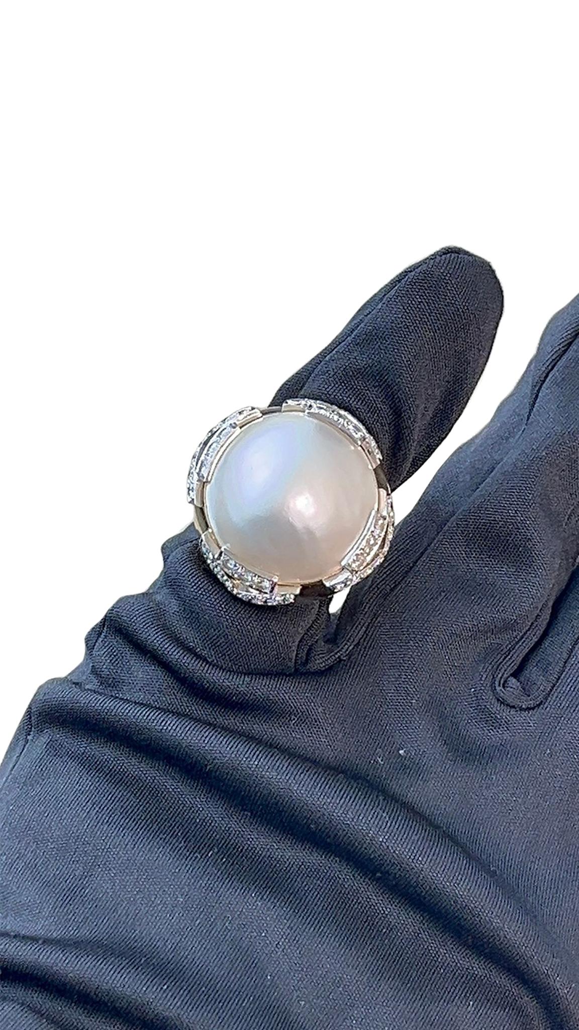 David Webb Pearl 3.10ct Round Cut Diamond Pave 18K Gold & Platinum Vintage Ring For Sale 10