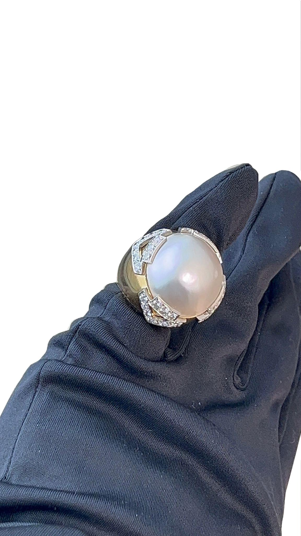 David Webb Pearl 3.10ct Round Cut Diamond Pave 18K Gold & Platinum Vintage Ring For Sale 11