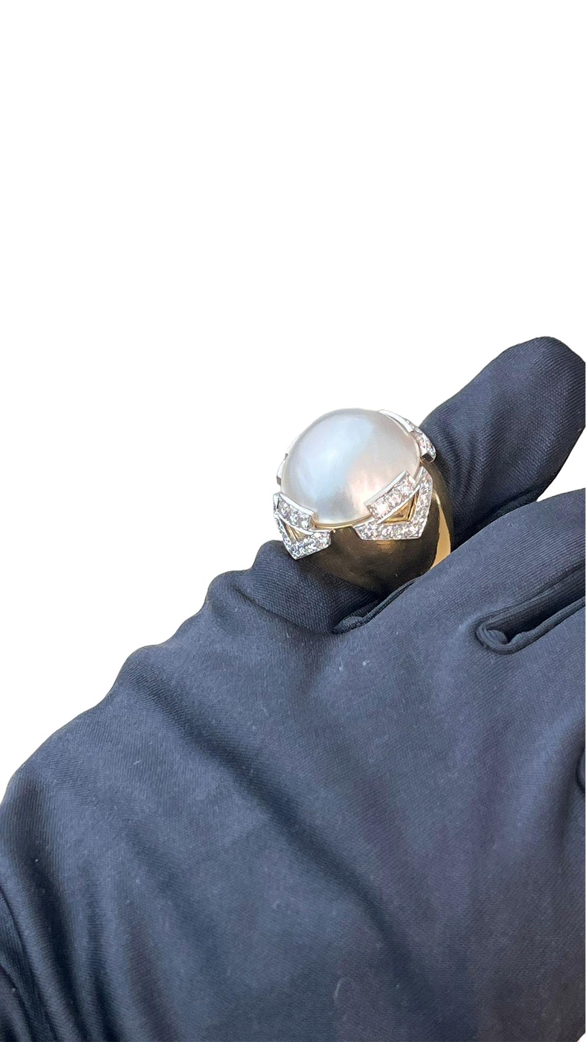 David Webb Pearl 3.10ct Round Cut Diamond Pave 18K Gold & Platinum Vintage Ring For Sale 12