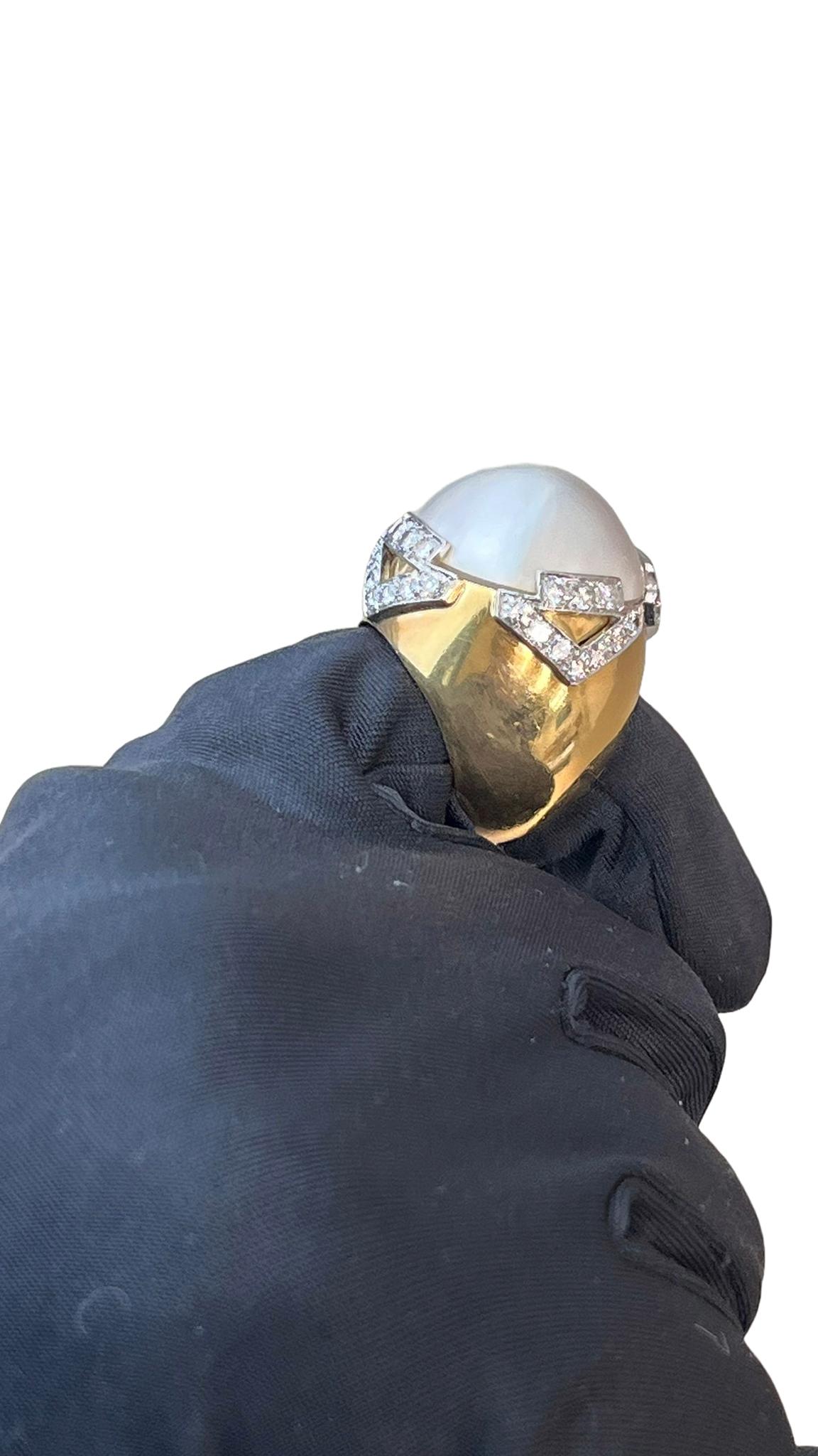 David Webb Pearl 3.10ct Round Cut Diamond Pave 18K Gold & Platinum Vintage Ring For Sale 13