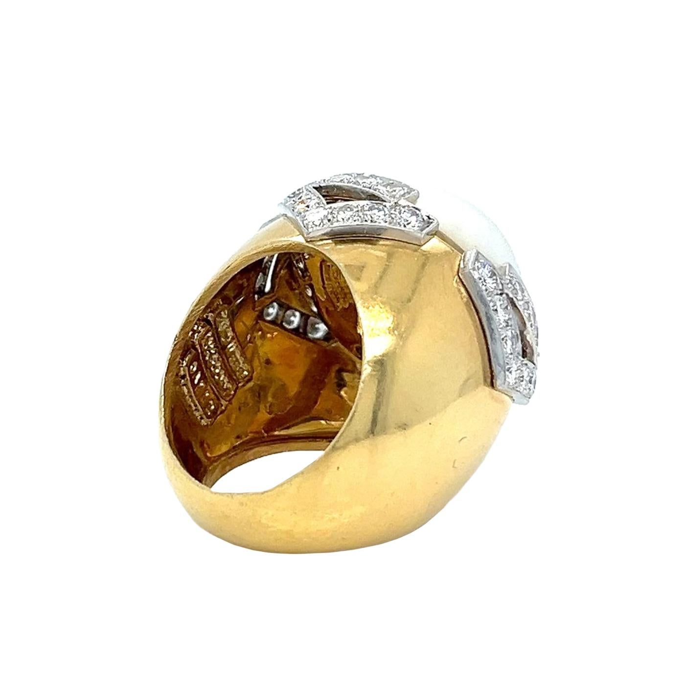 David Webb Pearl 3.10ct Round Cut Diamond Pave 18K Gold & Platinum Vintage Ring For Sale 1