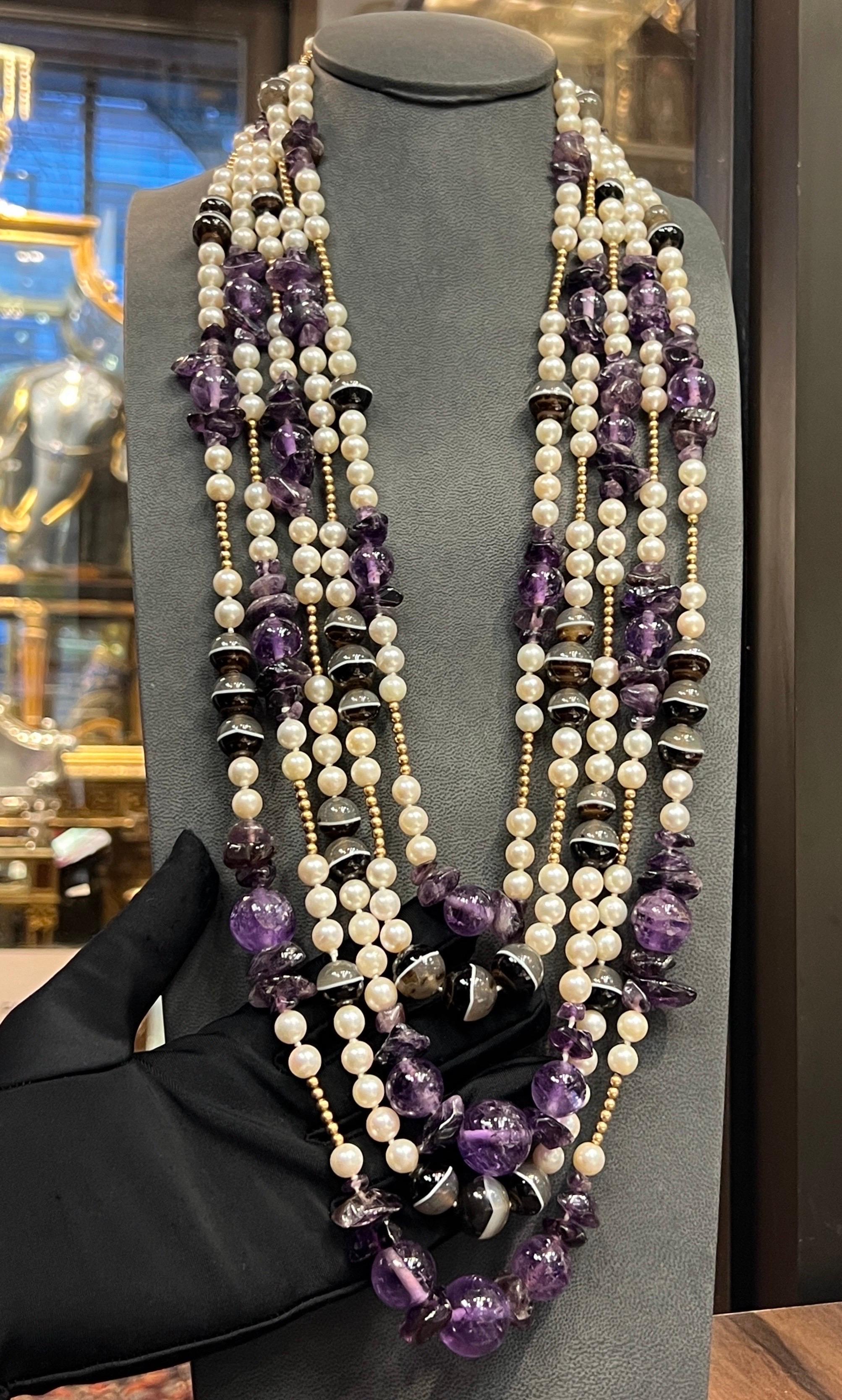 David Webb Collana con perle, ametista e calcedonio In condizioni ottime in vendita a New York, NY