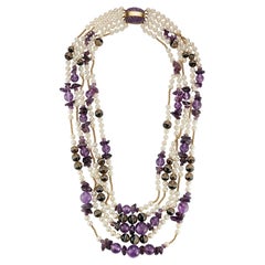 David Webb Pearl Amethyst and Chalcedony Necklace
