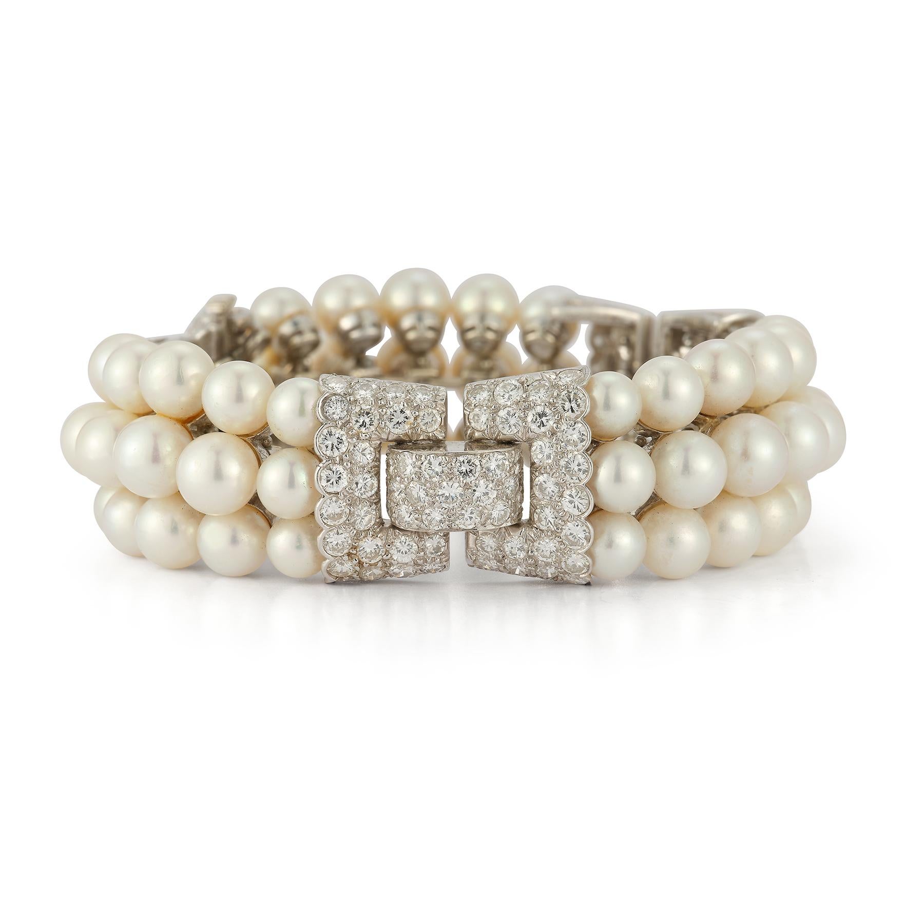 David Webb Perlen- und Diamantarmband im Zustand „Hervorragend“ in New York, NY
