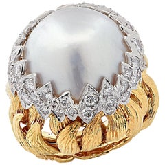 David Webb Pearl and Diamond Cocktail Ring
