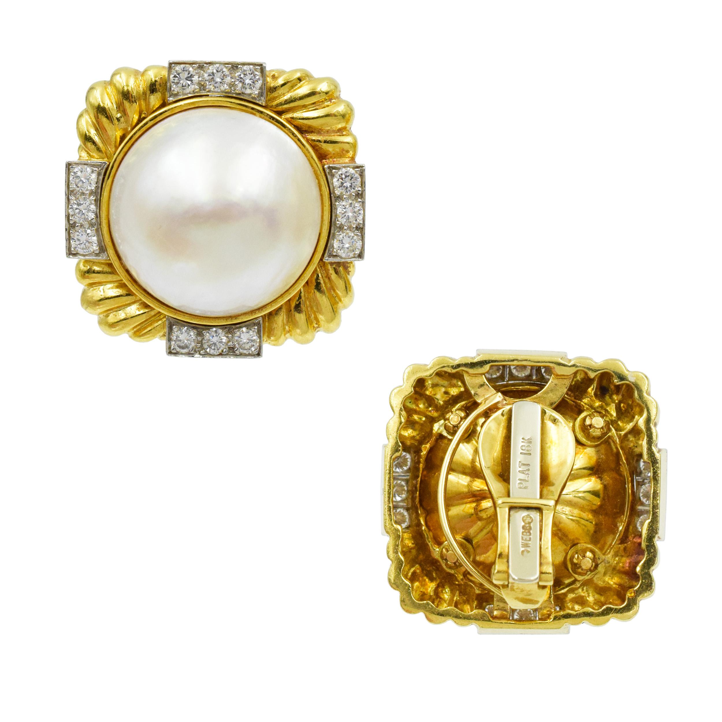 David Webb, clips d'oreilles perles et diamants Pour femmes en vente