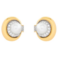 David Webb Pearl and Diamond Earrings in 18 Karat Gold and Platinum