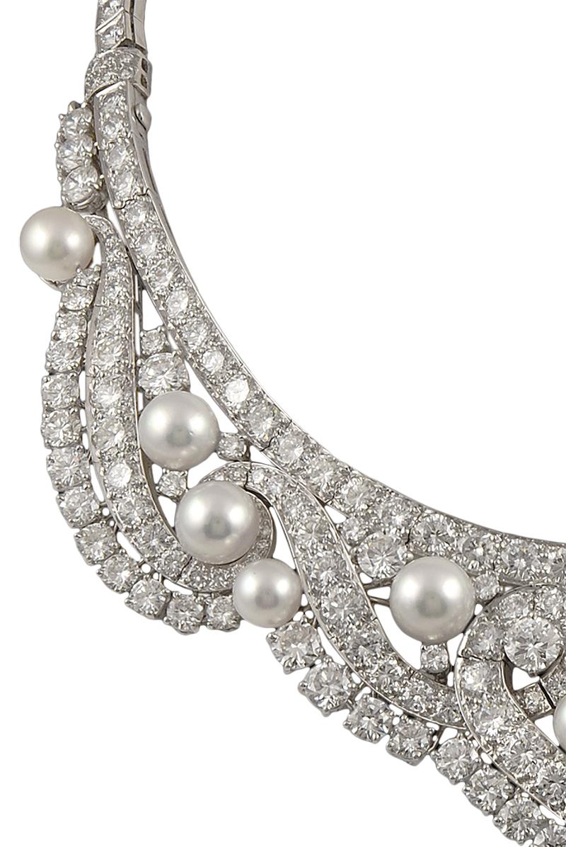 Taille brillant David Webb Collier / diadème en or et platine avec diamants et perles
